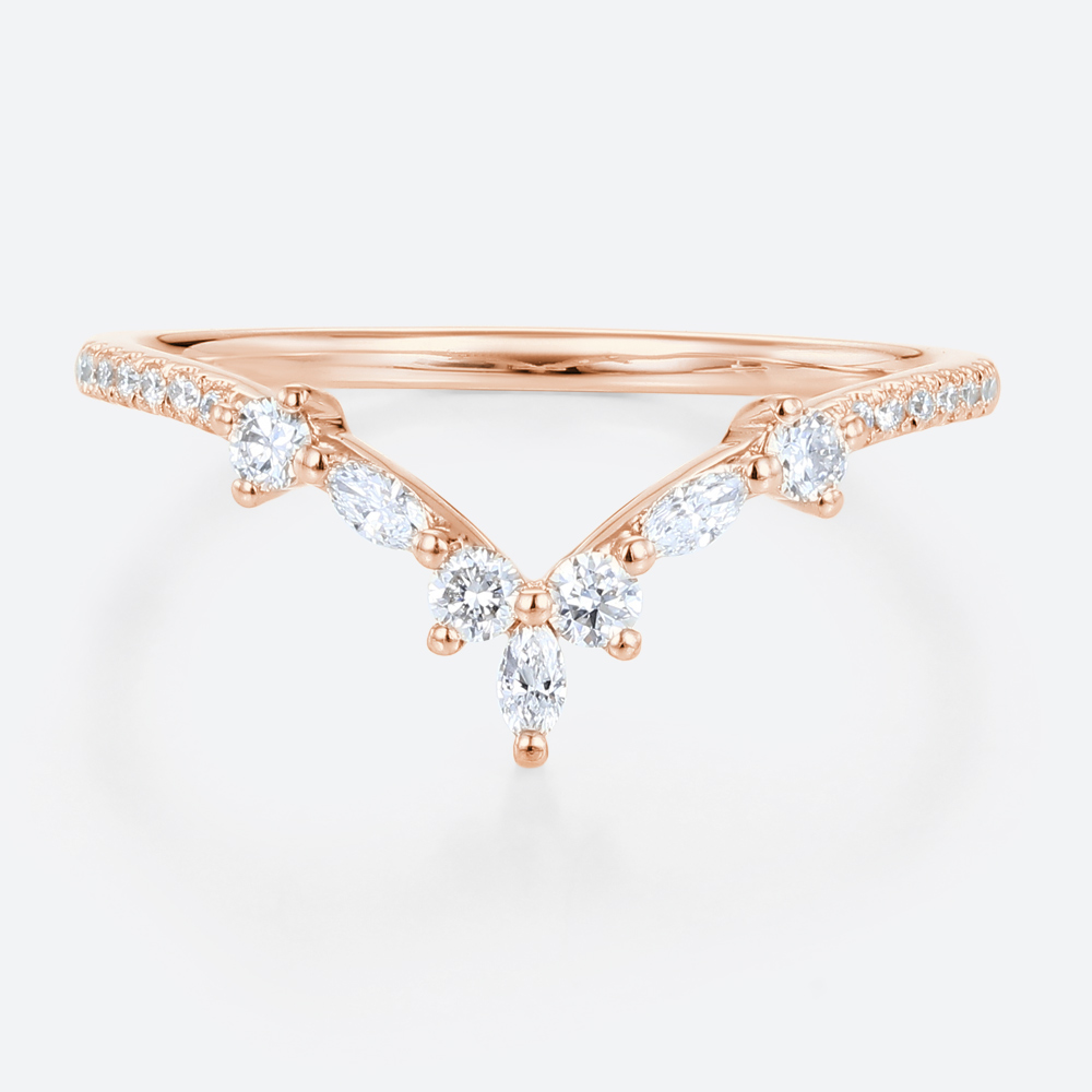 0.32ct Marquise Curved Lab Diamond Ring Half Eternity Curved Wedding Band in Rose Gold