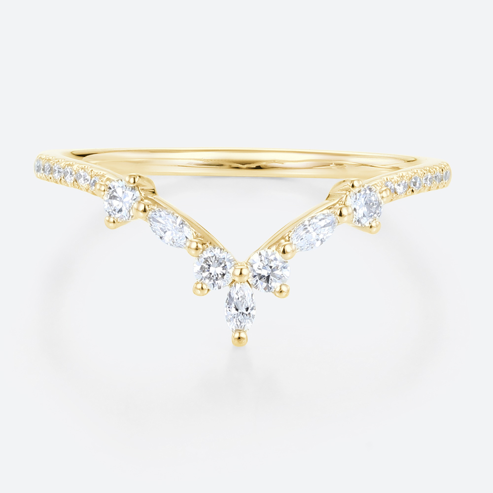 0.32ct Marquise Curved Lab Diamond Ring Half Eternity Curved Wedding Band in Yellow Gold