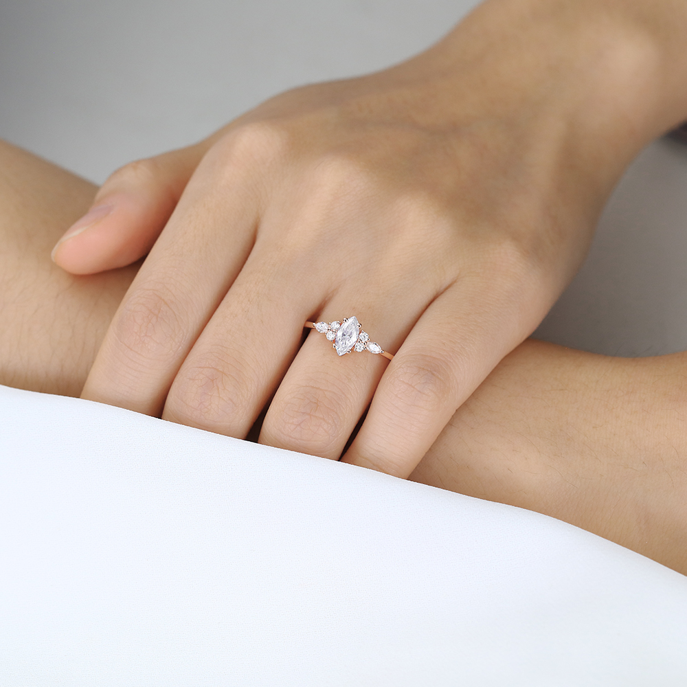 0.5ct Marquise Cut Lab Grown Diamond Rings Cluster 4-Prong Engagement Ring in Rose Gold
