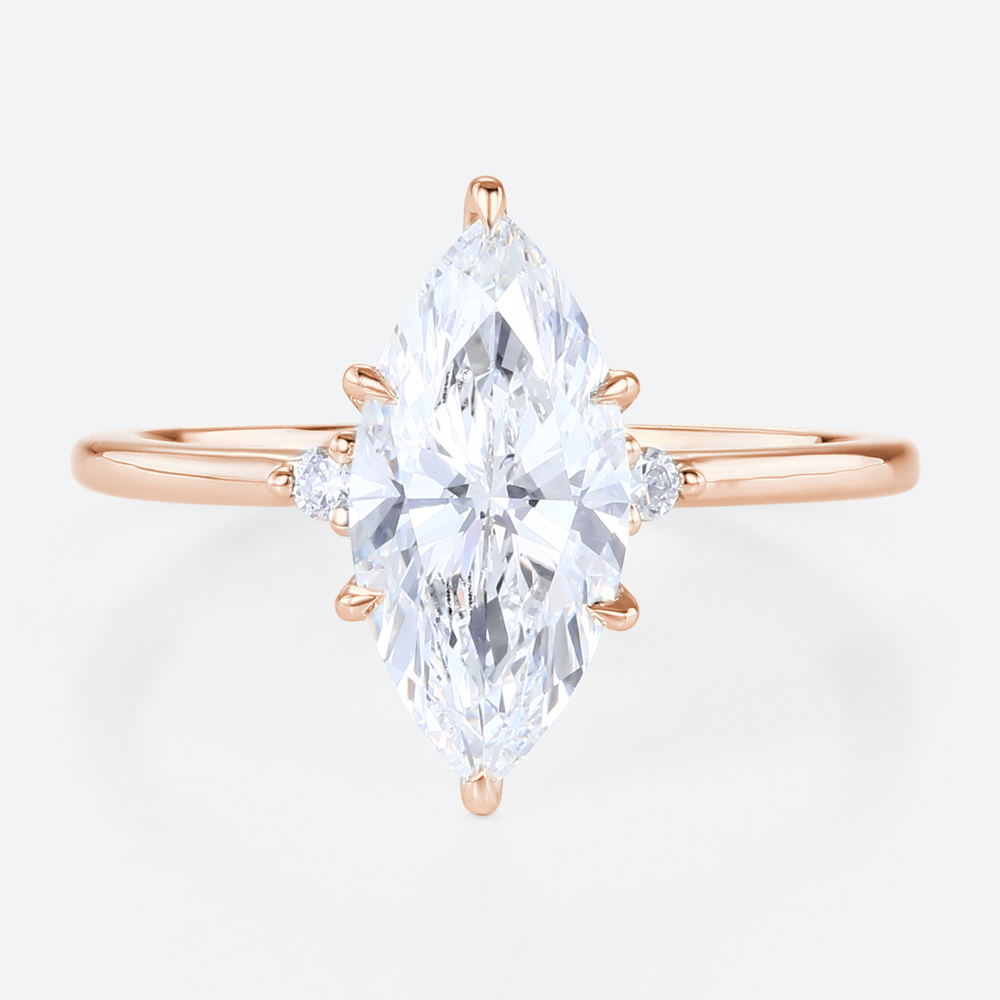 2ct Lab Grown Diamond Rings​ Marquise Cut Three Stone Promise Ring in Rose Gold