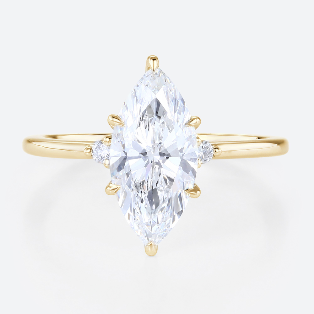 2ct Lab Grown Diamond Rings​ Marquise Cut Three Stone Promise Ring in Yellow Gold
