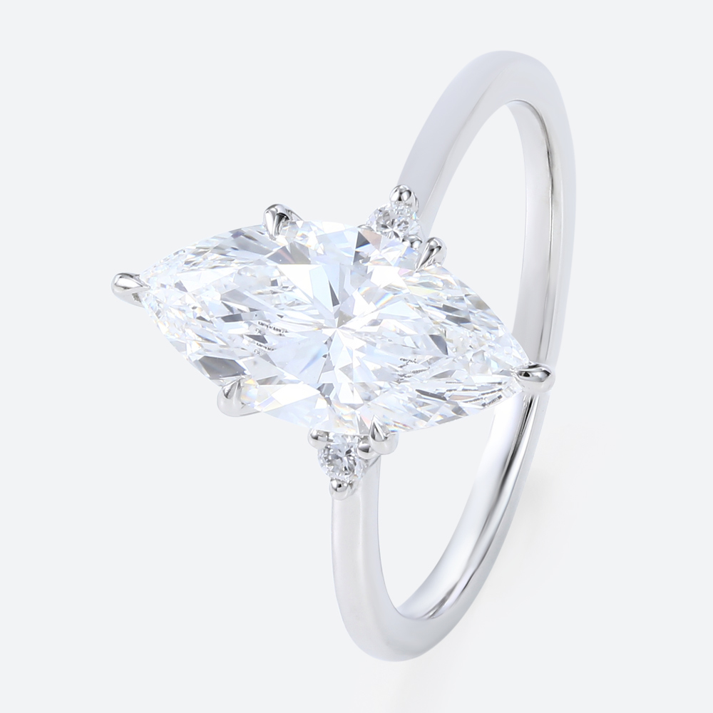 2ct Lab Grown Diamond Rings​ Marquise Cut Three Stone Promise Ring in White Gold