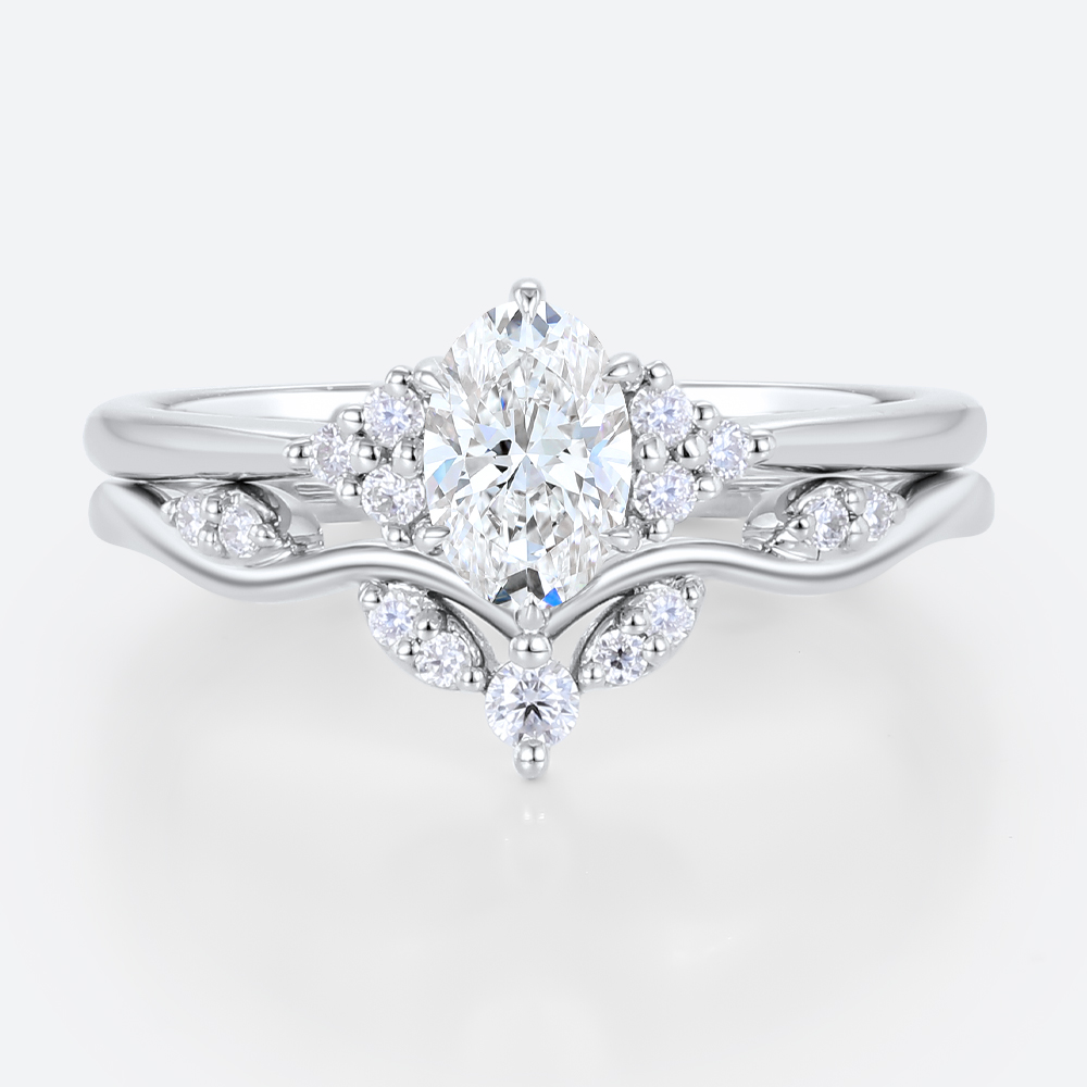 0.5ct Oval Lab Grown Diamond Ring​ Set Romantic Elegant 6 Claw Prong Engagement Ring Set in White Gold
