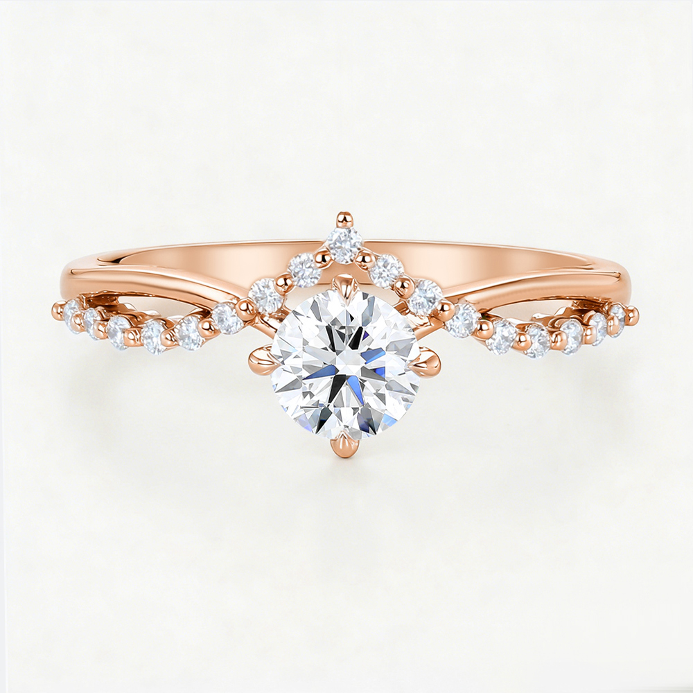 0.5ct Round Lab Grown Diamond Rings Round Cut Crossover 4 Claw Promise Ring in Rose Gold