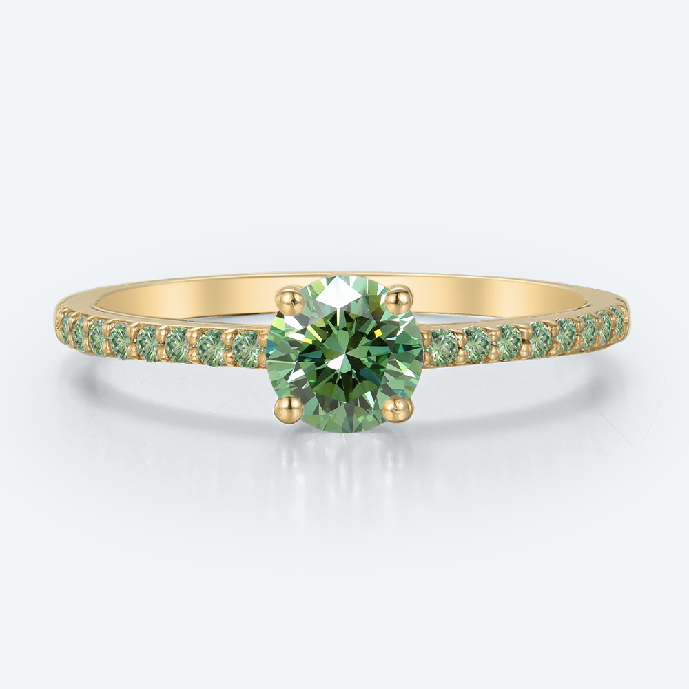 0.5ct Fancy Green Lab Diamond Ring | Yellow Gold Pavé Band