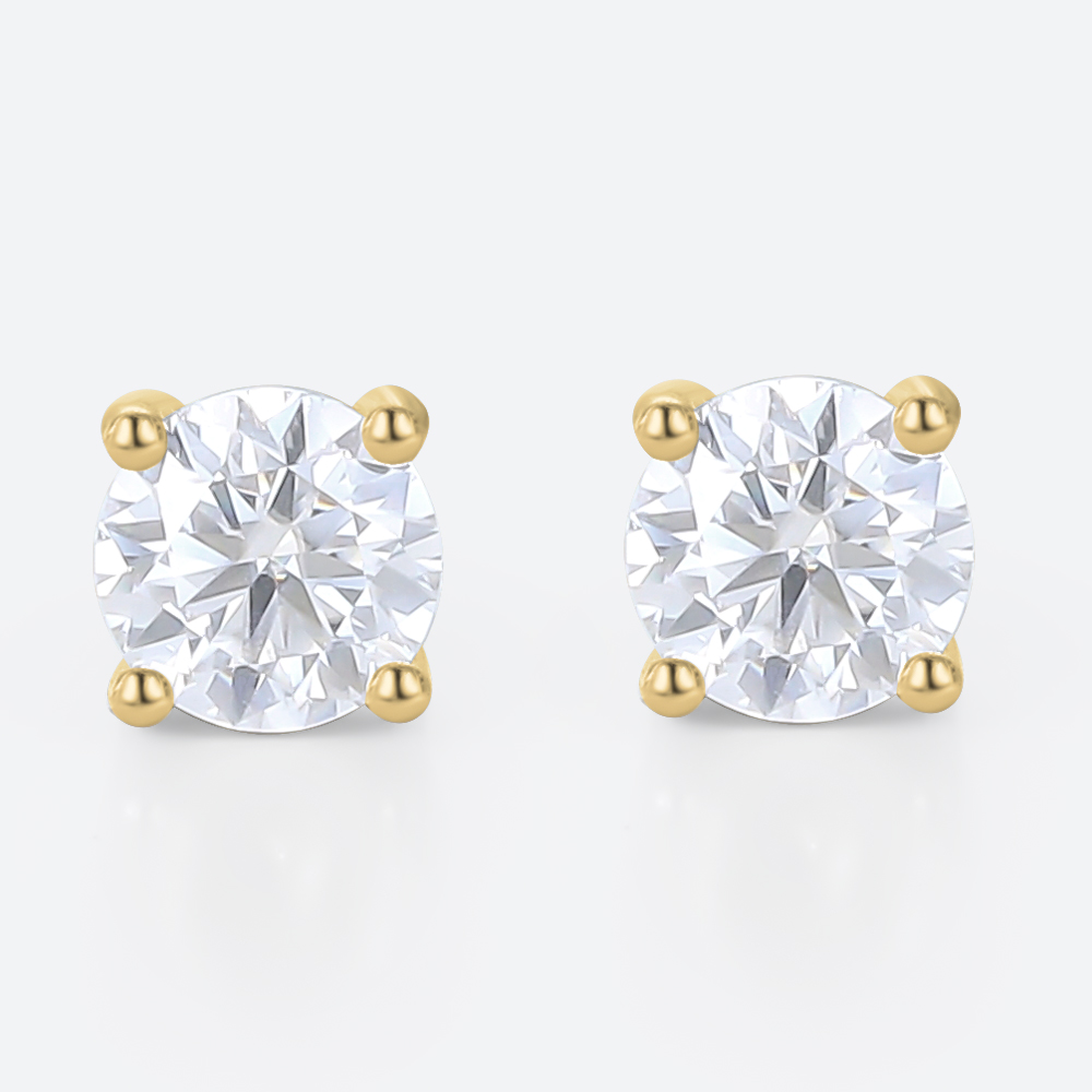 0.5ct Moissanite Earrings Classic Round 4-Prong Stud Earrings in Yellow Gold