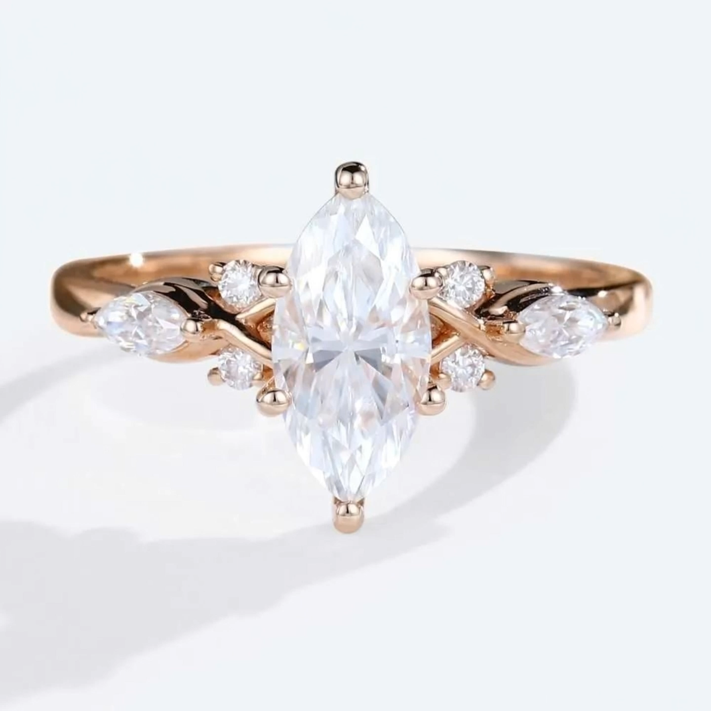 Marquise Cut Moissanite Winged Marquise Cluster Engagement Ring