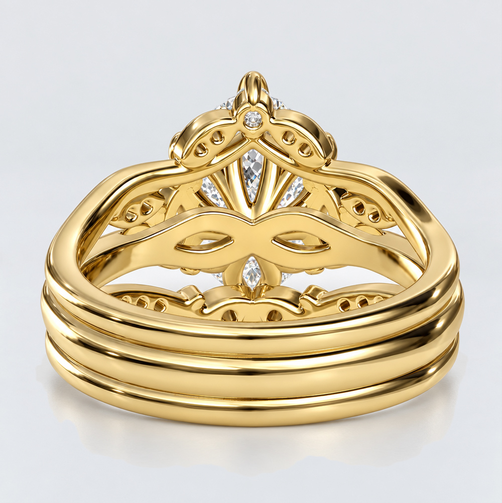 2ct Oval Cut Lab Grown Diamond Dainty 3PCS Bridal Ring Stack in Yellow Gold