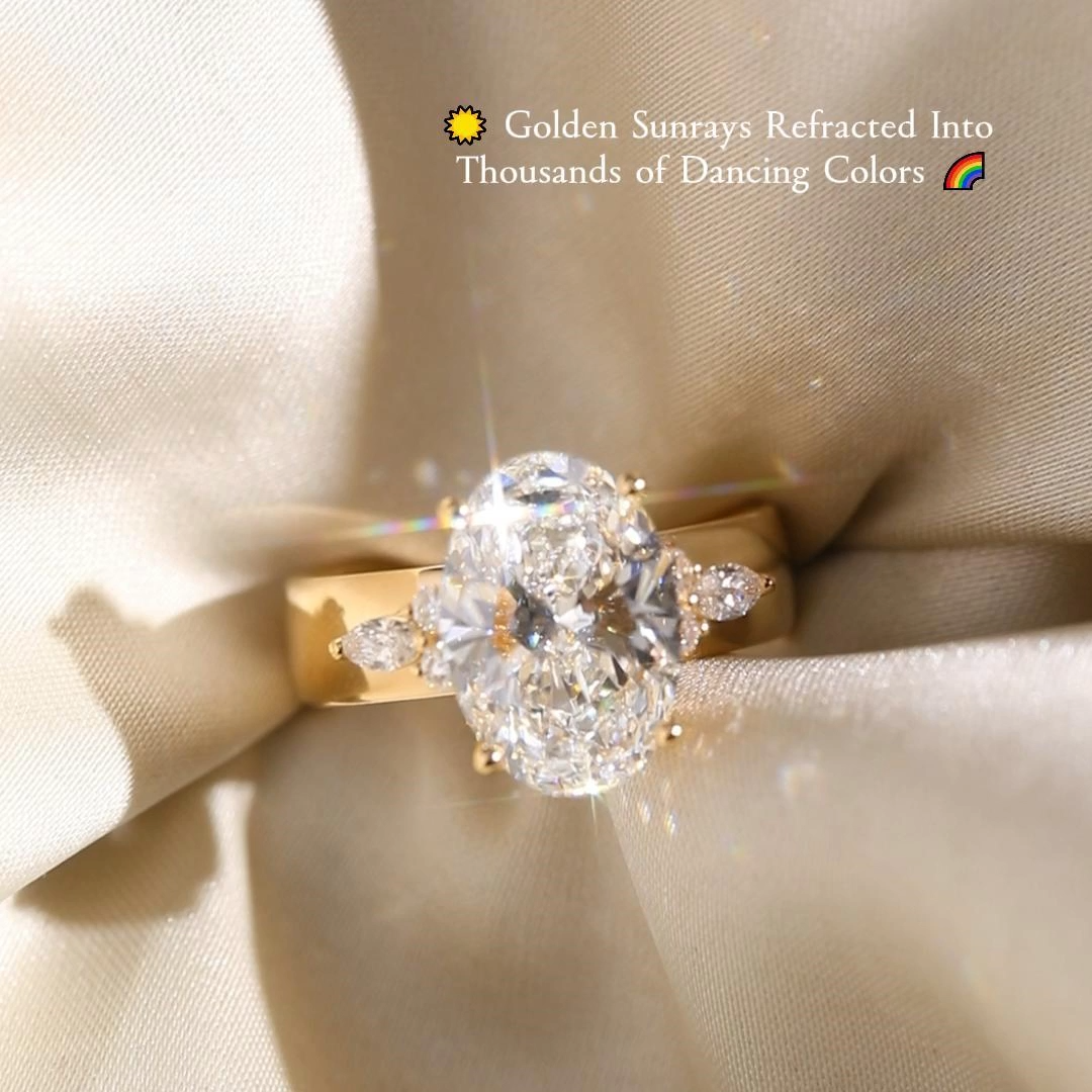 1.5ct Oval Cut Lab Grown Diamond Wide Band Engagement Ring in Rose Gold