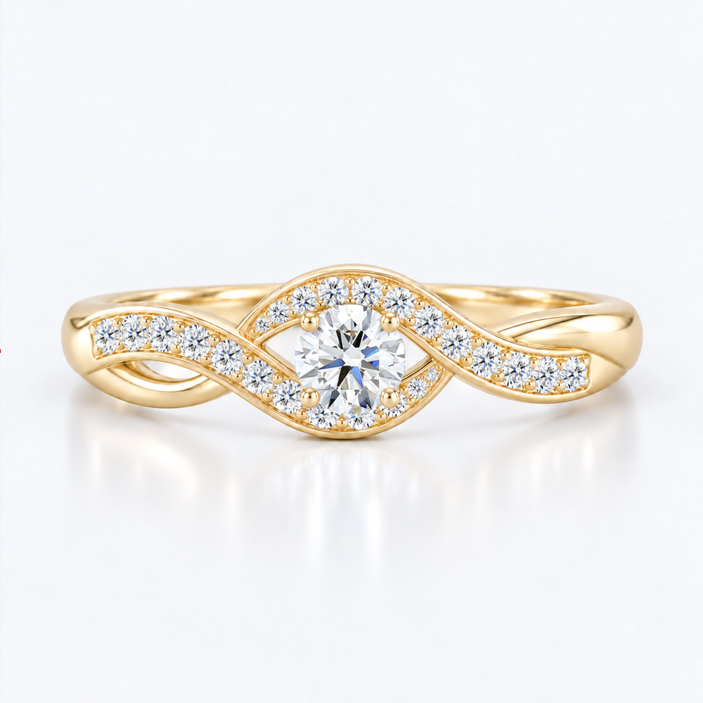 0.5ct Round Cut Lab Diamond Swirl Bypass Pavé Engagement Ring