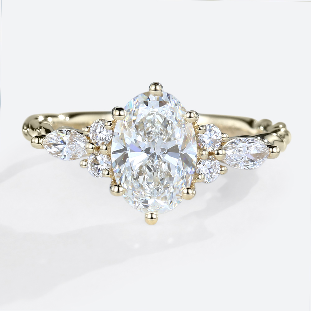 1.5ct Lab Grown Diamond Rings Oval Cut Twisted 6-Prong Engagement Ring in Yellow Gold