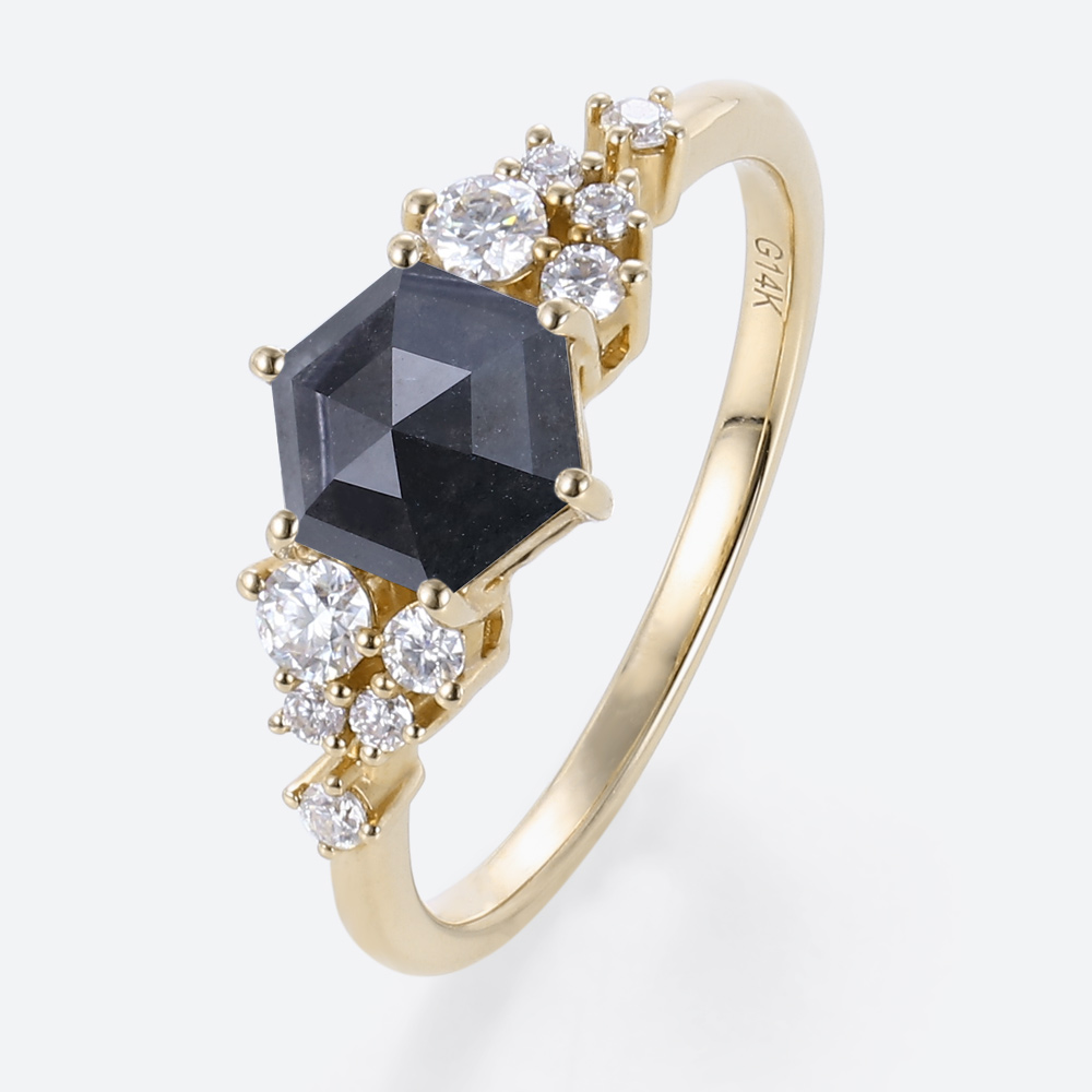 Vintage Diamond Cluster Ring Salt and Pepper Diamond Wedding Band