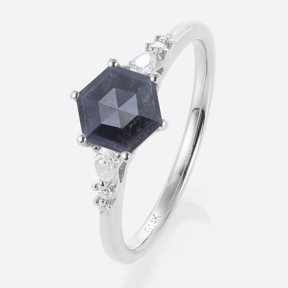 Simple Wedding Rings Hexagon Salt and Pepper Diamond