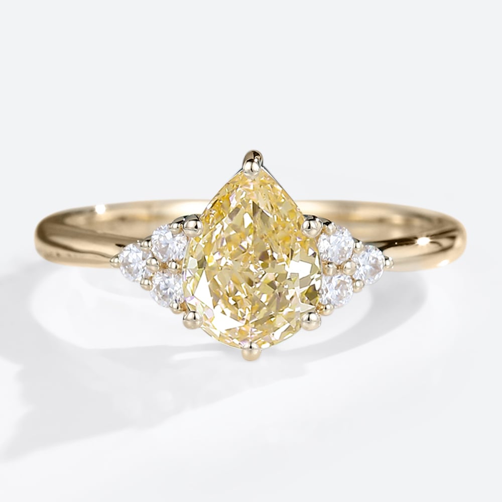 1ct Yellow Diamond Ring Pear Shaped Lab Diamond Cluster 6-Prong Engagement Ring