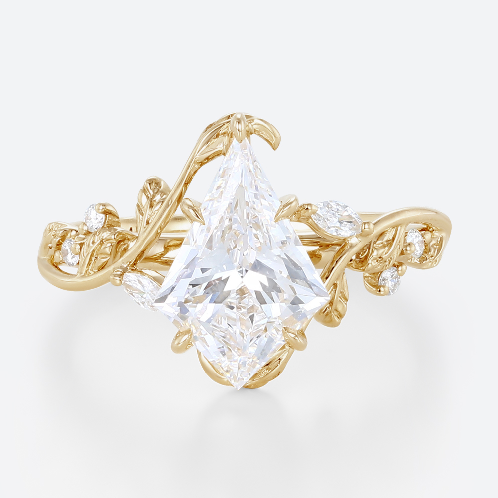 Kite Cut Lab Grown Diamond Rings 1.2ct Botanical 5 Claw Prong Engagement Ring in Yellow Gold