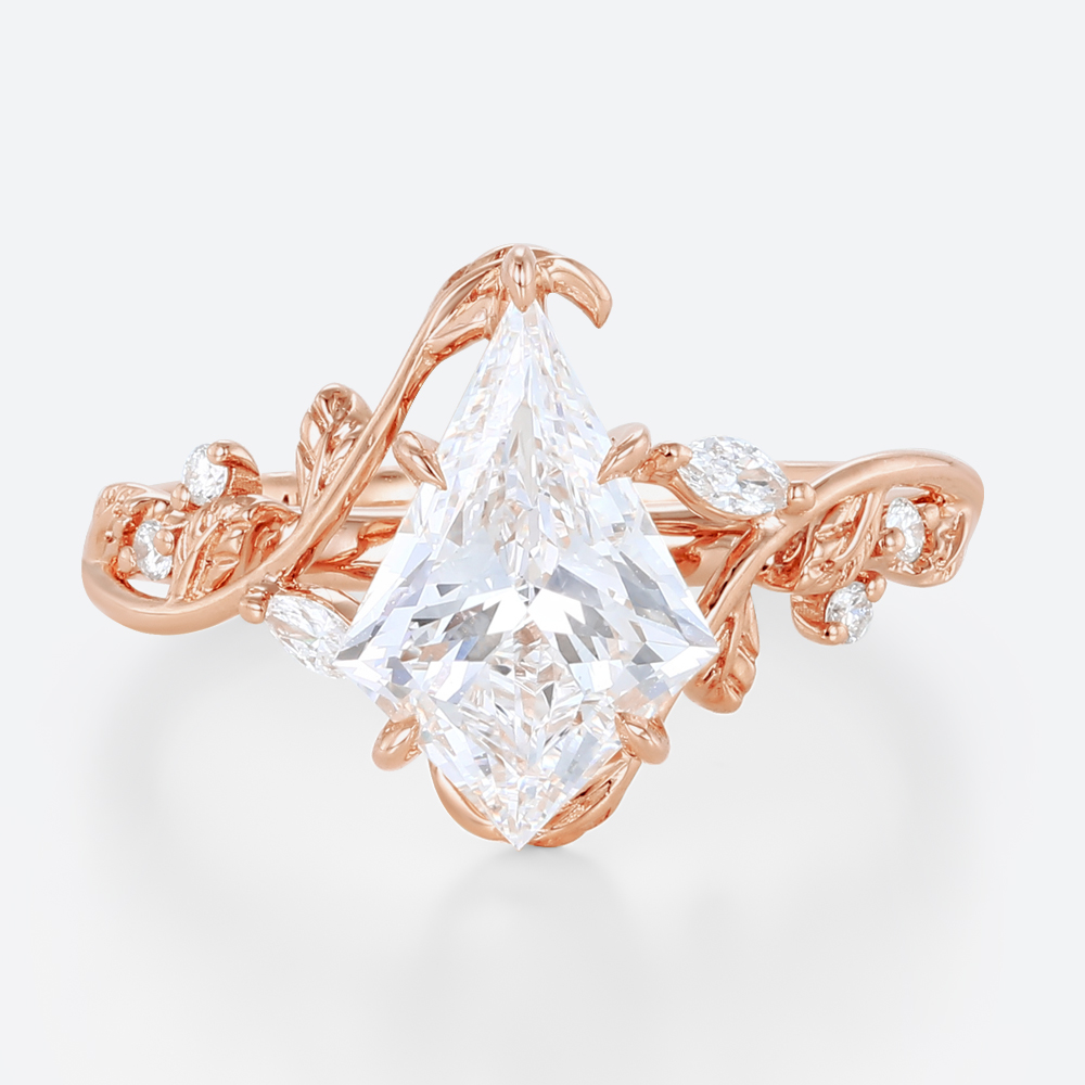 Kite Cut Lab Grown Diamond Rings​ 1.2ct Botanical 5 Claw Prong Engagement Ring in Rose Gold
