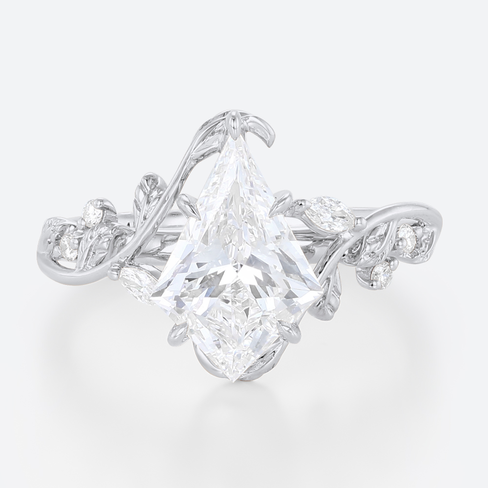 Kite Cut Lab Grown Diamond Rings​ 1.2ct Botanical 5 Claw Prong Engagement Ring in White Gold