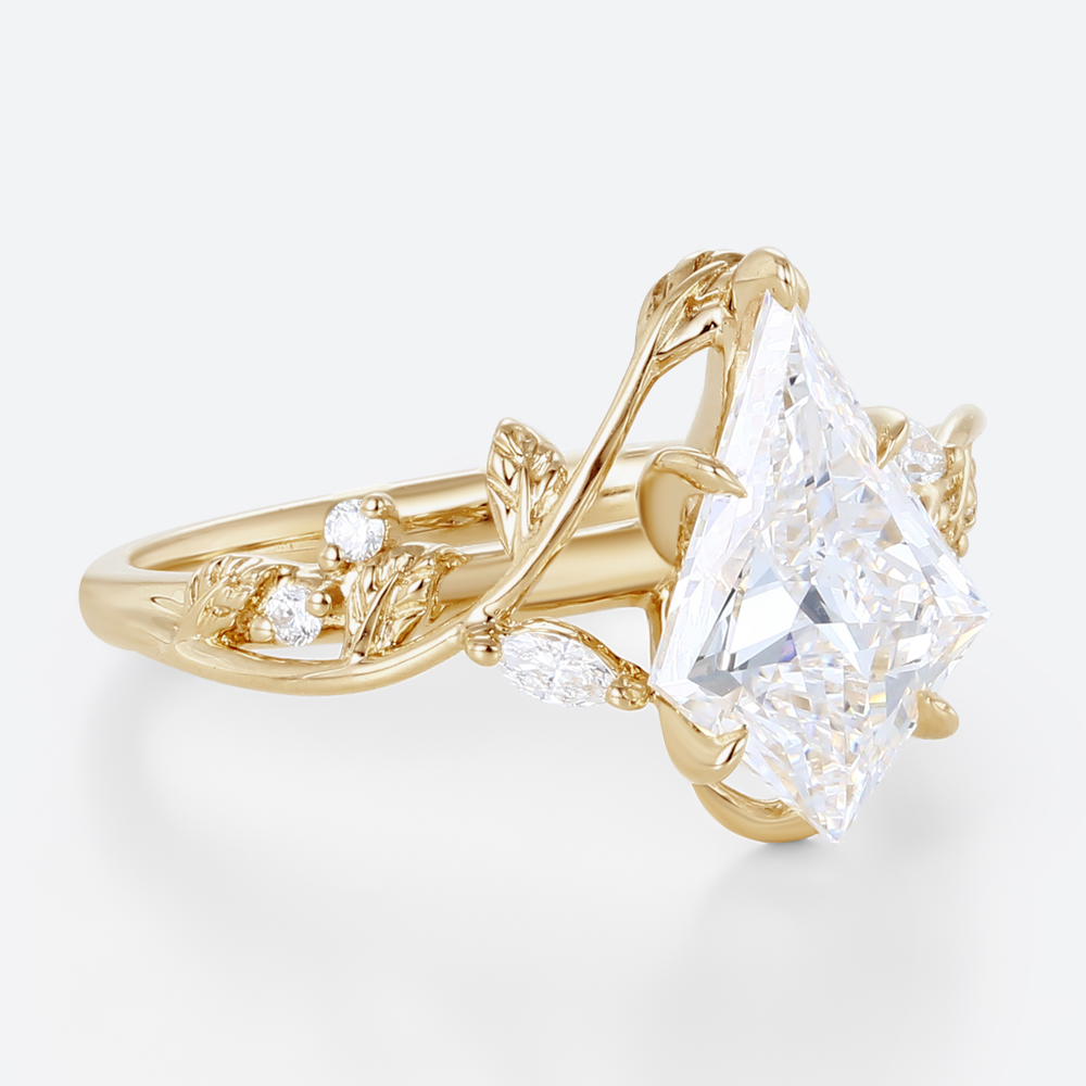 Kite Cut Lab Grown Diamond Rings​ 1.2ct Botanical 5 Claw Prong Engagement Ring in Yellow Gold