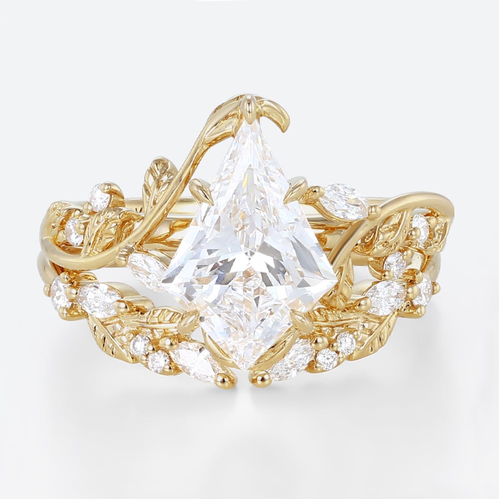 Lab Created Diamond Rings​ Set 1.2ct Kite Cut Lab Diamond Engagement Ring Vine & Leaf Bridal Ring Set