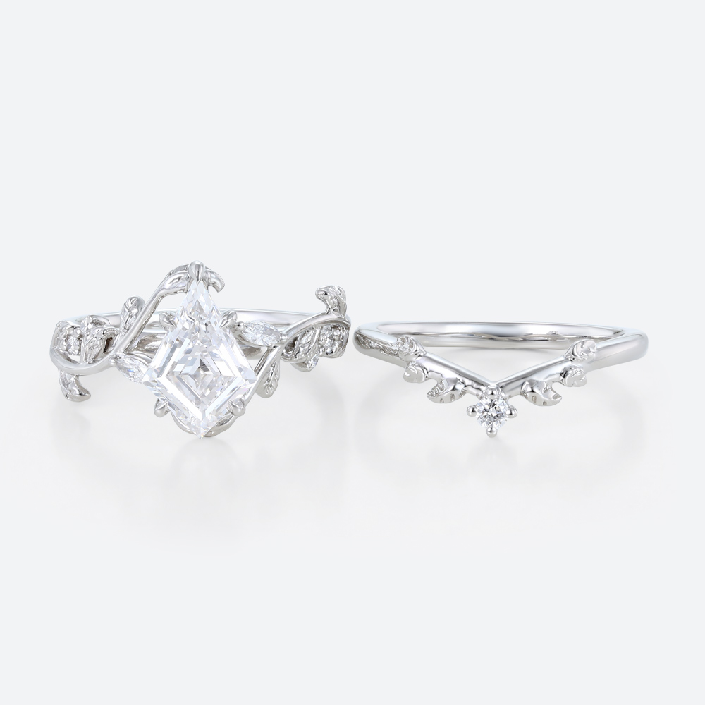1ct Lab Diamond Ring​ Sets Vine Nature Inspired Engagement Ring in White Gold