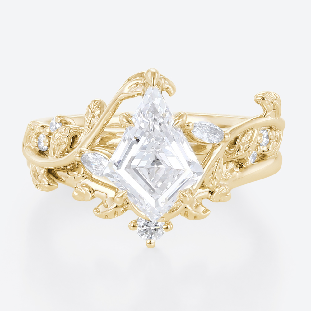 1ct Lab Diamond Ring​ Sets Vine Nature Inspired Engagement Ring in Yellow Gold