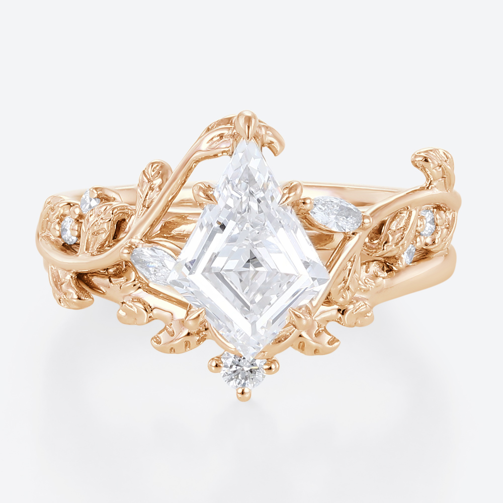 1ct Lab Diamond Ring​ Sets Vine Nature Inspired Engagement Ring in Rose Gold