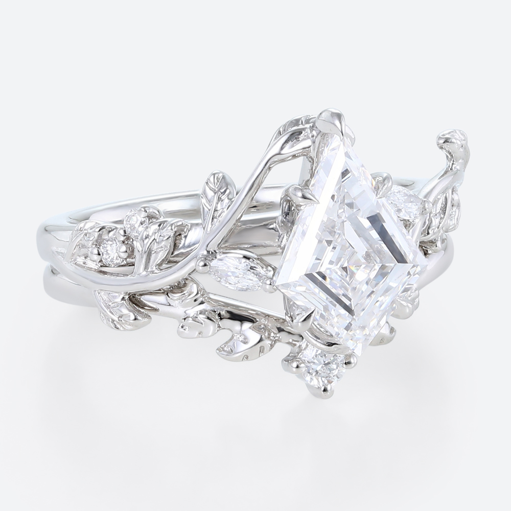 1ct Lab Diamond Ring​ Sets Vine Nature Inspired Engagement Ring in White Gold