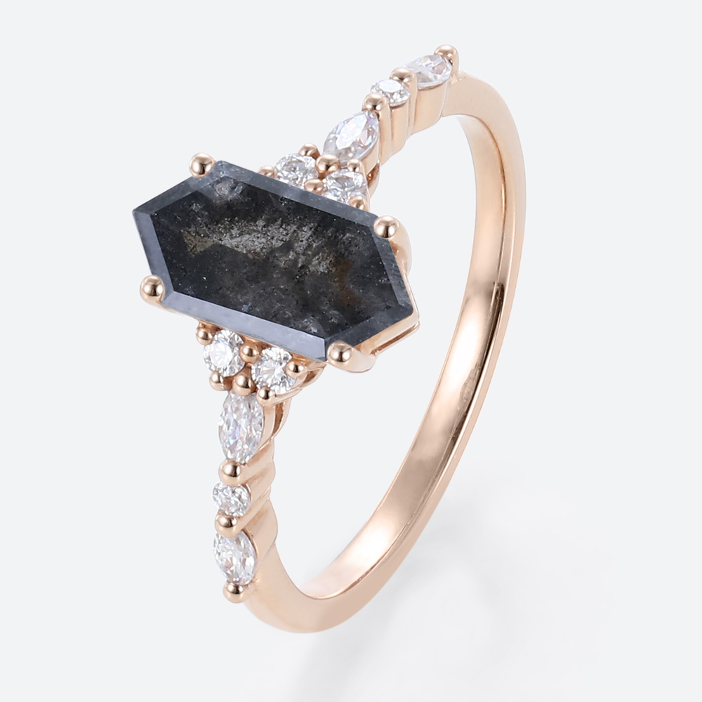 Engagement Simple Rings Salt and Pepper Diamonds Rose Gold Ring