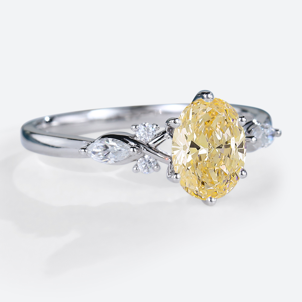 1.5ct Fancy Yellow Diamond Ring Oval Cut Lab Diamond Engagement Ring in White Gold