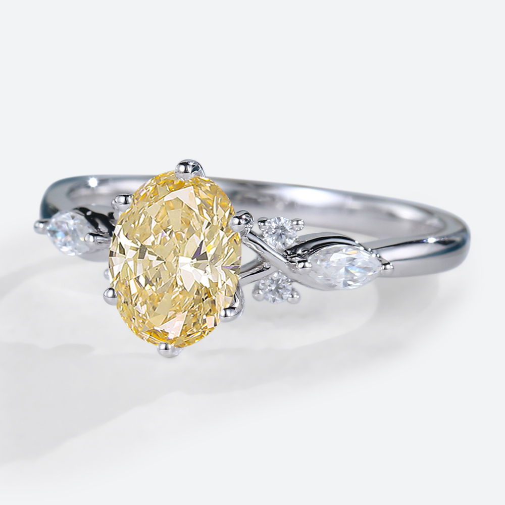1.5ct Fancy Yellow Diamond Ring Oval Cut Lab Diamond Engagement Ring in White Gold