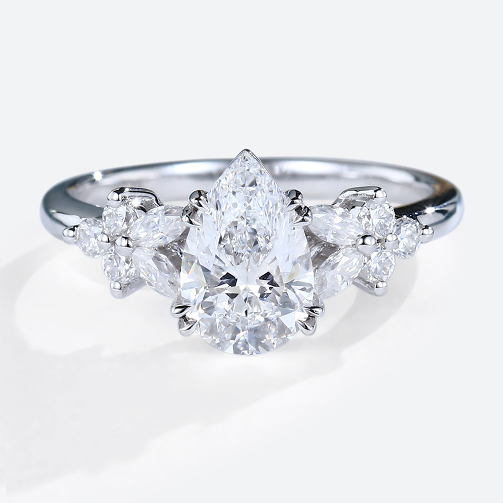 1.5CT White Gold Pear Shaped Lab Grown Diamond Engagement Ring
