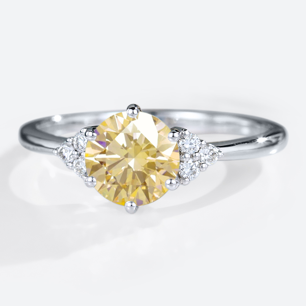 Round Yellow Diamond Ring 1.5ct Fancy Lab Yellow Diamond Ring in White Gold