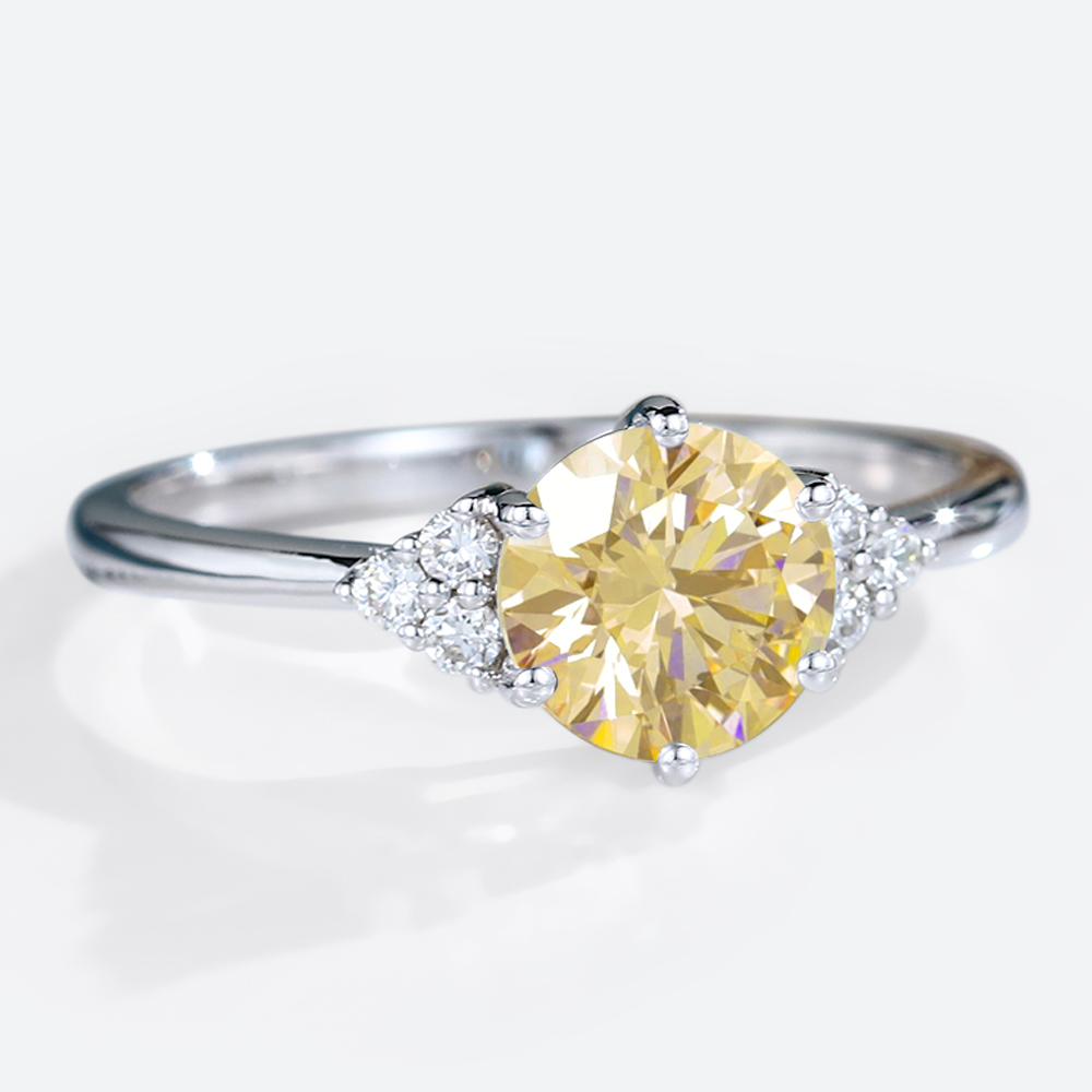 Round Yellow Diamond Ring 1.5ct Fancy Lab Yellow Diamond Ring in White Gold