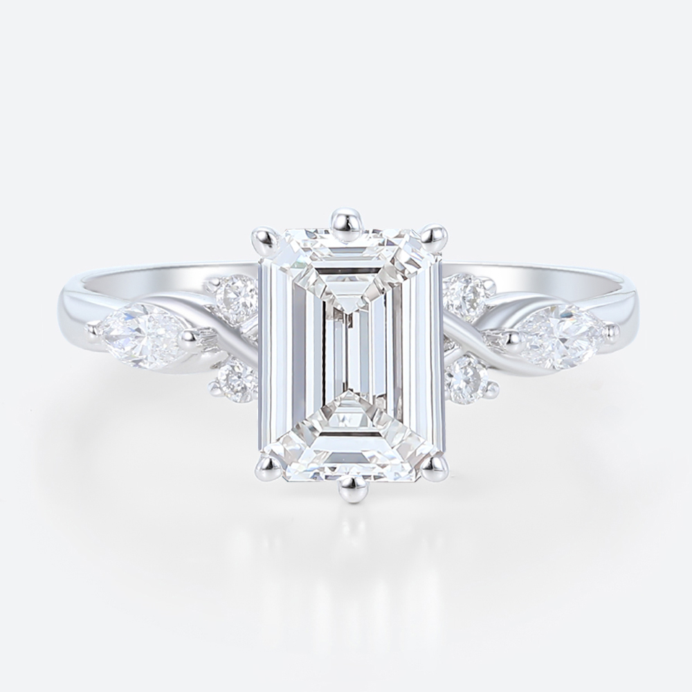 1.5 Ct Lab Grown Diamond Ring Emerald Cuts White Gold Engagement Rings