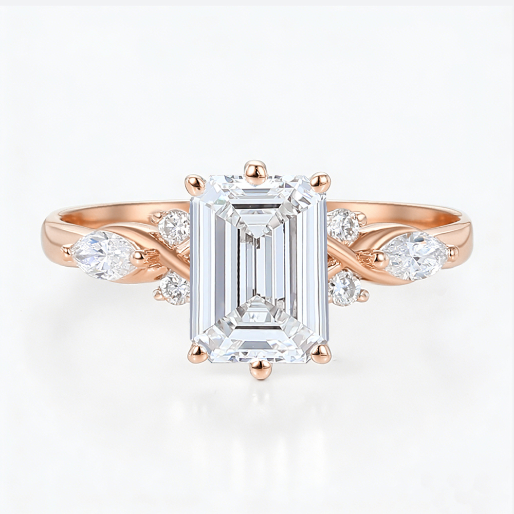 1.5 Ct Lab Grown Diamond Ring Emerald Cuts Rose Gold Engagement Rings