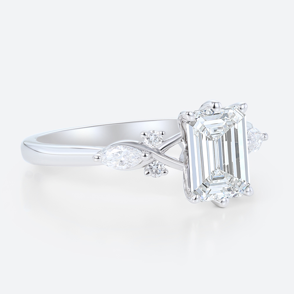 1.5 Ct Lab Grown Diamond Ring Emerald Cuts White Gold Engagement Rings