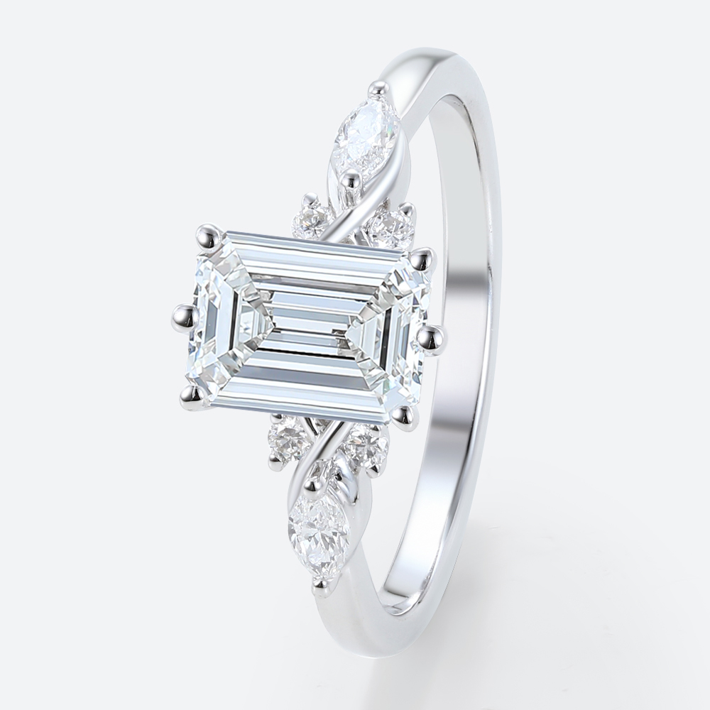 1.5 Ct Lab Grown Diamond Ring Emerald Cuts White Gold Engagement Rings