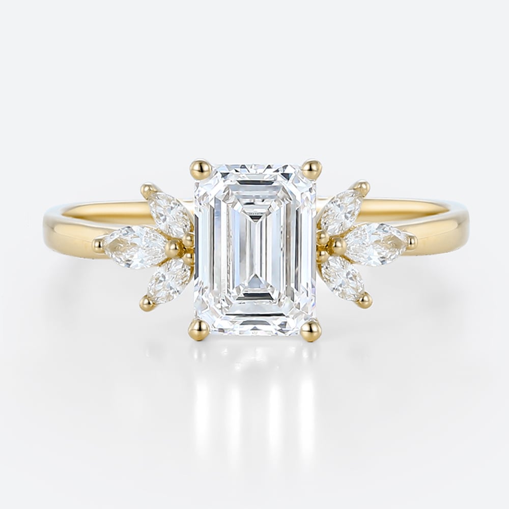Emerald Cut Lab Diamond Engagement Ring with Marquise Side Stones