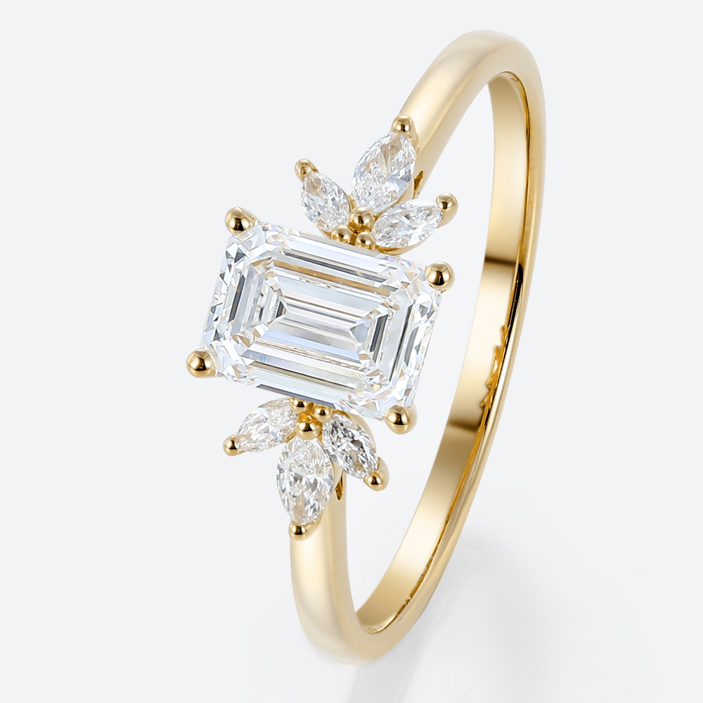 Lab Diamond Ring Emerald Cut Engagment Rings Simple Gold Ring