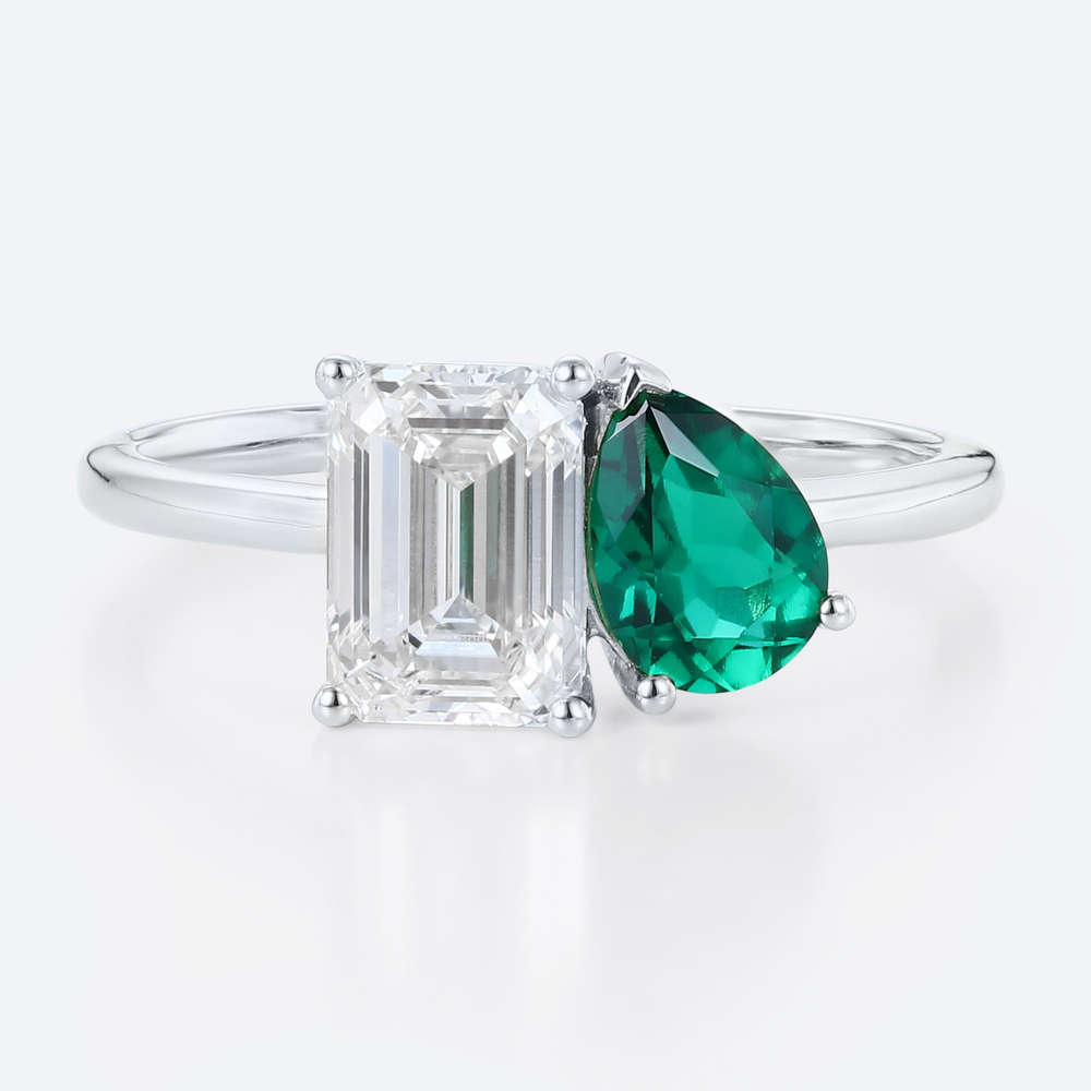 Emerald and Diamond Ring Toi Et Moi Simple Engagement Ring