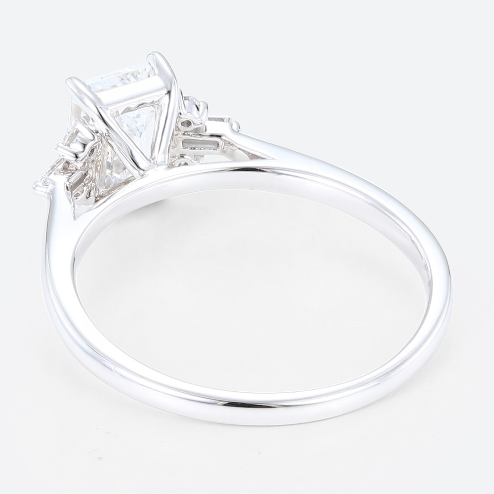 Emerald Cut Lab Diamond Engagement Ring with Baguette Side Stones