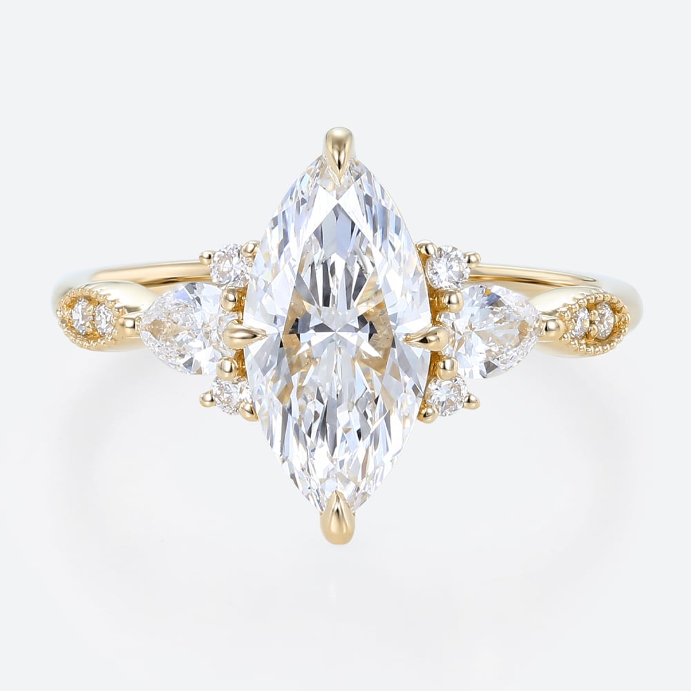 1.5ct Marquise Cut Lab Diamond Rings Vintage Milgrain Claw Ring