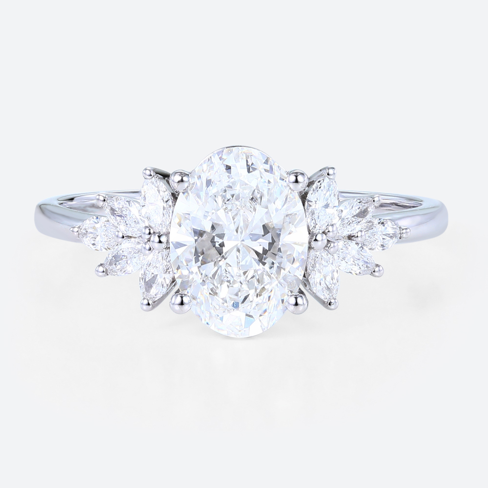 Oval Cut Diamond Engagement Rings Art Deco 1.5ct Lab Diamond Ring in white gold