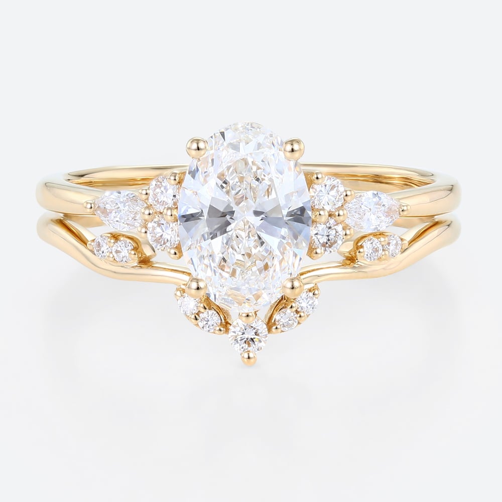 1.5ct Oval Lab Diamond Ring Set Classic 4-Prong Engagement Ring in Yellow Gold