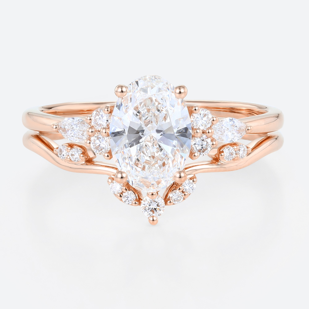 1.5ct Oval Lab Diamond Ring Set Classic 4-Prong Engagement Ring in Rose Gold