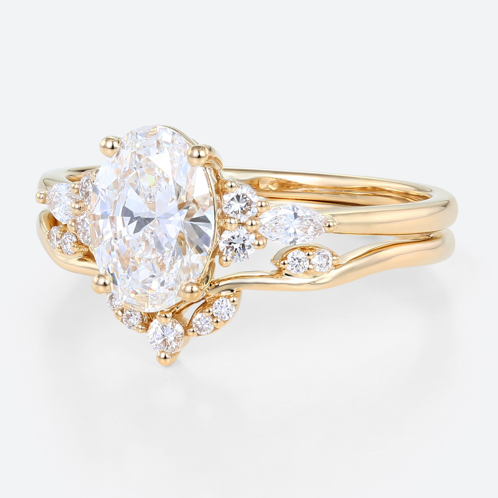 1.5ct Oval Lab Diamond Ring Set Classic 4-Prong Engagement Ring in Yellow Gold