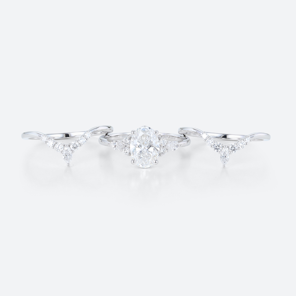 1.5ct Oval Lab Diamond Ring Set Classic Vintage 4-Prong Engagement Ring Set in White Gold