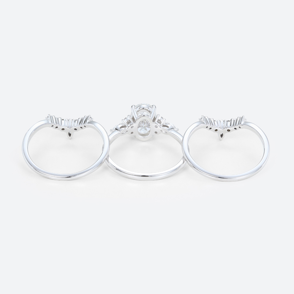 1.5ct Oval Lab Diamond Ring Set Classic Vintage 4-Prong Engagement Ring Set in White Gold
