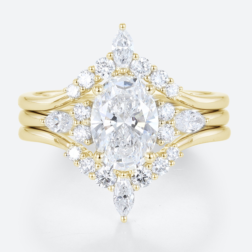 1.5ct Oval Lab Diamond Ring Set Classic Vintage 4-Prong Engagement Ring Set in Yellow Gold