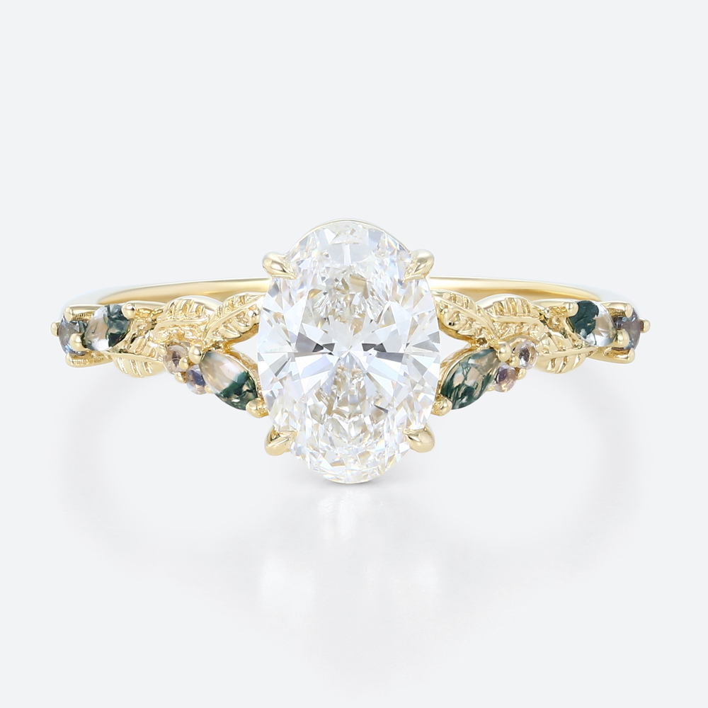 1.5 carat oval cut lab grown diamond ring multi colored gemstone ring